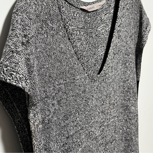 Athleta Afterhours Cap Sleeve marled grey black detailing stretch v-neck dress - Picture 2 of 12